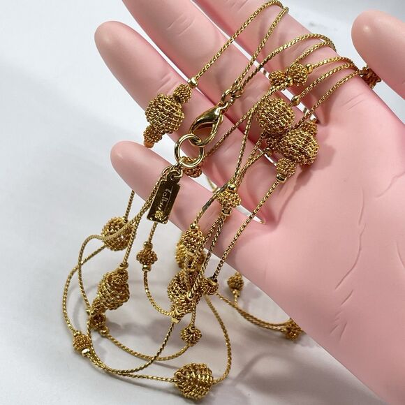 Vintage Talbots Gold Tone Necklace Multi Layer Snake Chain Ball Beaded Boho - Picture 7 of 7